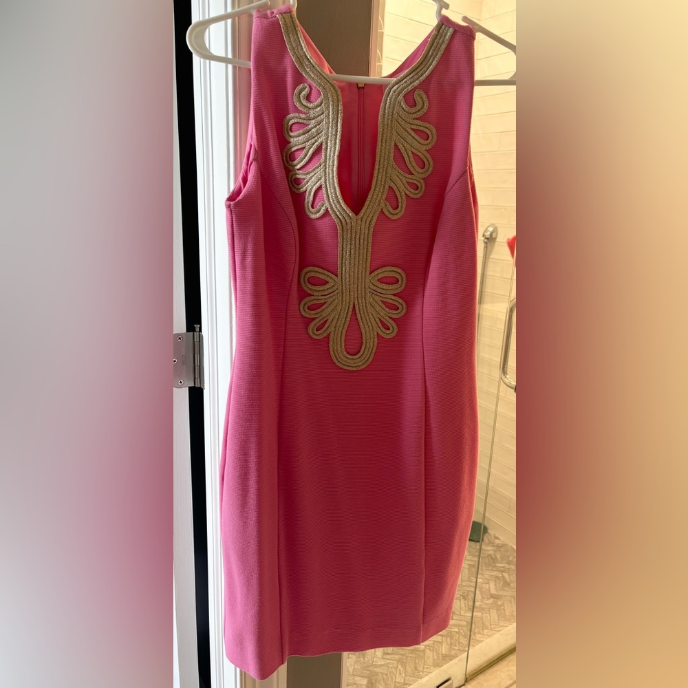 Lilly Pulitzer Pink and Gold Embellished Sheath Mini Dress